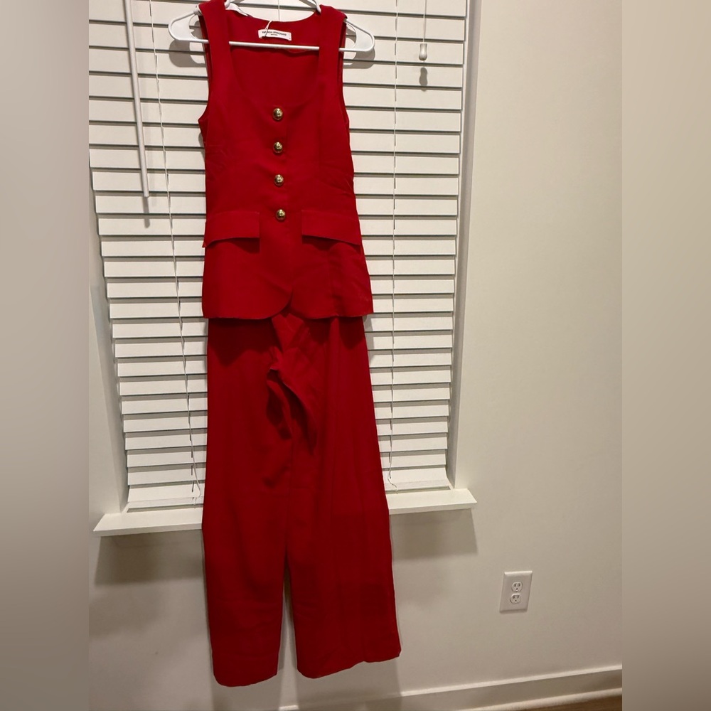Amanda Uprichard Red Pantsuit with Satin Finish